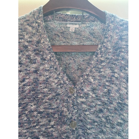 J.Crew Space Dye Cardigan Sweater Blue Purple Marled Knit V-Neck Womens Large - Picture 3 of 10